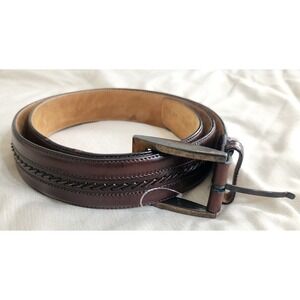 Mezlan Mens Dark Brown Leather Braided Inlay Belt Made in Spain Sz 34 4929 3 1/4
